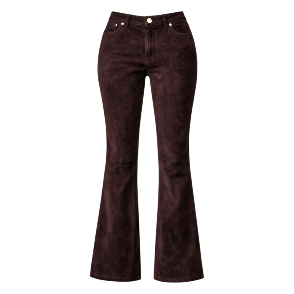Chocolate Brown Soft Leather Flare Pants · Mid-Rise 90s Silhouette · Size S